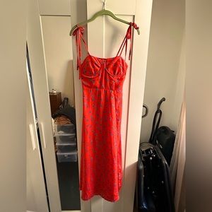 Fashion Union - Red floral midi length dress with underwire top & small slit